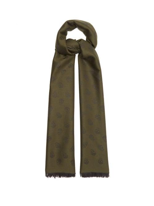 Alexander Mcqueen - Logo-jacquard Wool-blend Scarf - Mens - Khaki