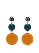 Matchesfashion.com Marni - Circle And Flower Drop Earrings - Womens - Orange
