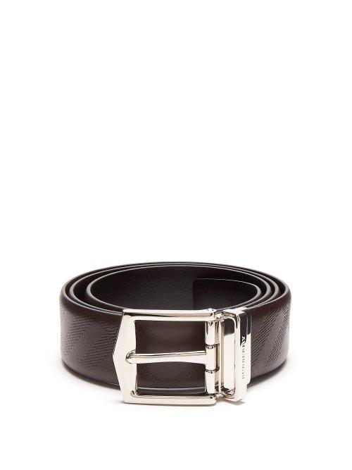 Matchesfashion.com Burberry - Embossed Reversible Leather Belt - Mens - Black Brown