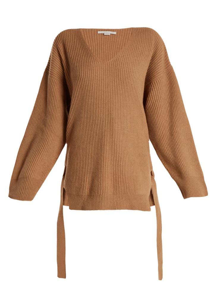 Stella Mccartney Curved V-neck Ribbed-knit Cashmere-blend Sweater
