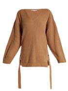 Stella Mccartney Curved V-neck Ribbed-knit Cashmere-blend Sweater