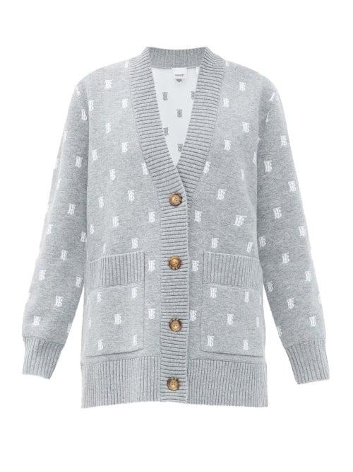 Matchesfashion.com Burberry - Palena Tb-jacquard Cardigan - Womens - Grey Multi
