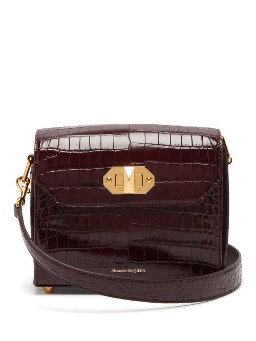 Matchesfashion.com Alexander Mcqueen - Box 21 Crocodile Effect Leather Cross Body Bag - Womens - Burgundy
