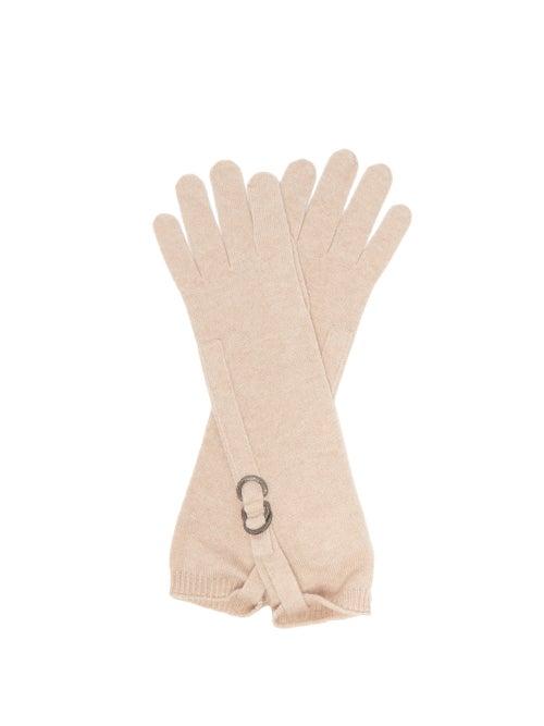 Ladies Accessories Brunello Cucinelli - Monili-buckle Cashmere Gloves - Womens - Beige
