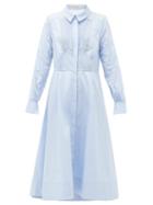 Matchesfashion.com Self-portrait - Lace-panel Cotton Midi Shirt Dress - Womens - Light Blue