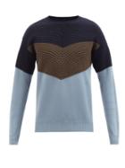 Giorgio Armani - Colour-blocked Wool Sweater - Mens - Blue Multi