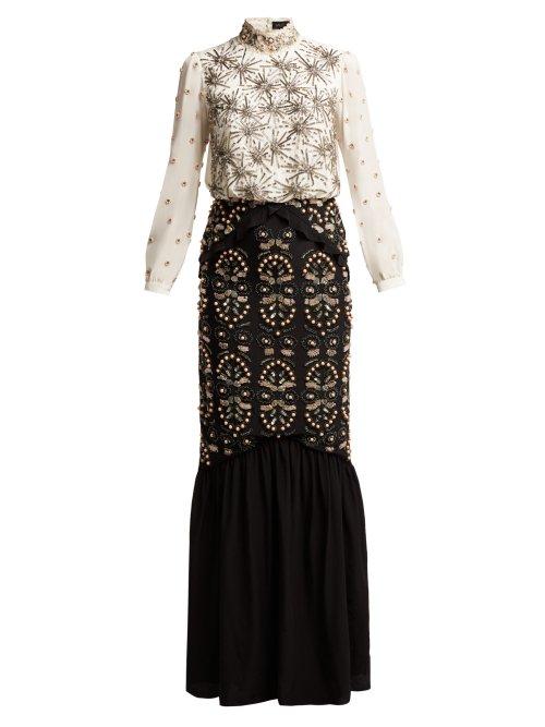 Matchesfashion.com Saloni - Isa Beaded Silk Crepe De Chine Dress - Womens - Black Multi