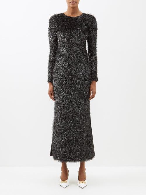 Vaquera - Fringe-panel Jersey Midi Dress - Womens - Black