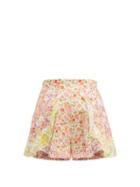 Matchesfashion.com Zimmermann - Goldie Ruffled Floral Print Linen Shorts - Womens - Pale Yellow