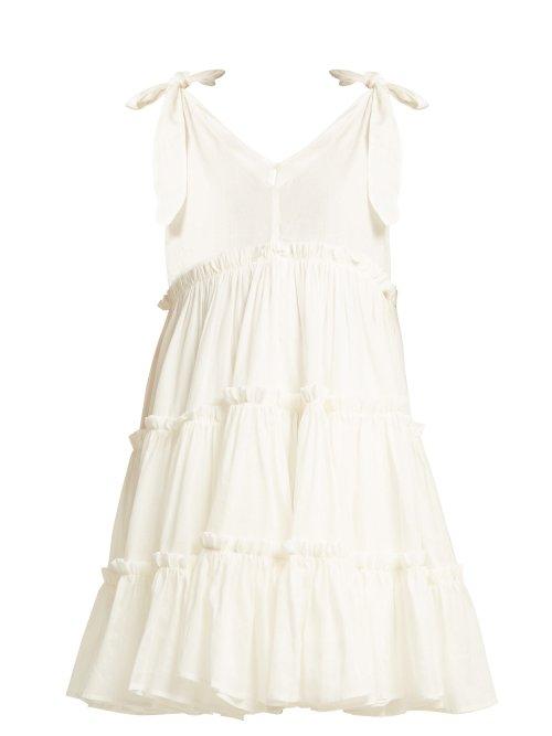 Matchesfashion.com Innika Choo - Tiered Ruffle Ramie Mini Dress - Womens - White