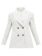Matchesfashion.com Vika Gazinskaya - Striped Cotton-blend Seersucker Suit Jacket - Womens - Blue Stripe