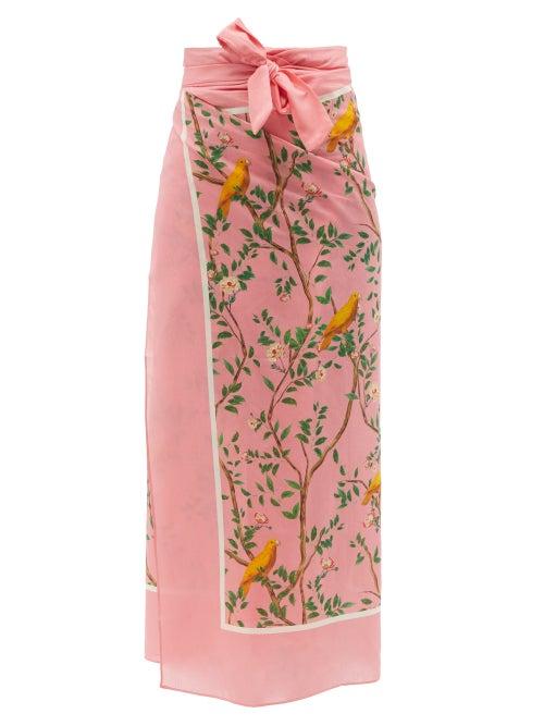 Agua By Agua Bendita - Lavanda Parrot-print Cotton-blend Voile Sarong - Womens - Pink Multi