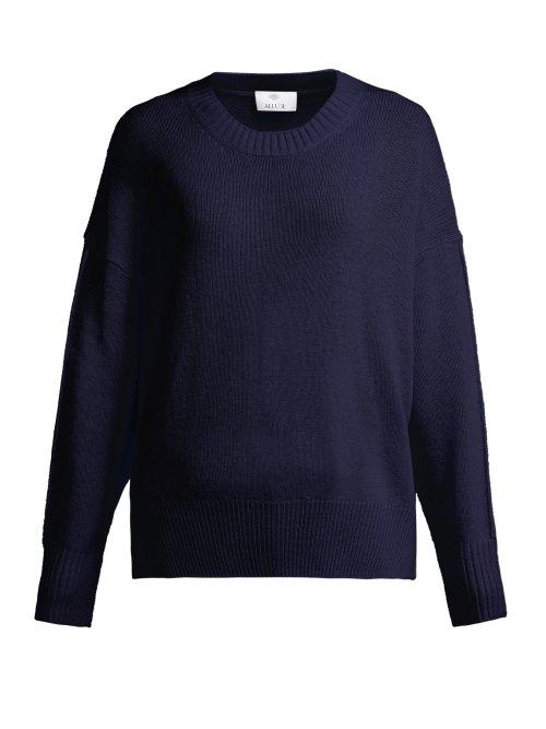 Matchesfashion.com Allude - Curved Hem Knitted Cashmere Sweater - Womens - Navy
