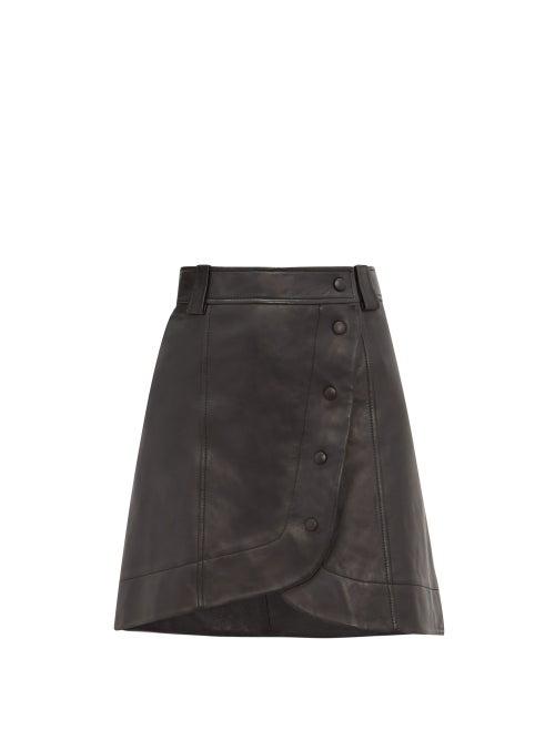 Matchesfashion.com Ganni - Wrap-around Buttoned Leather Mini Skirt - Womens - Black