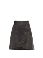 Matchesfashion.com Ganni - Wrap-around Buttoned Leather Mini Skirt - Womens - Black