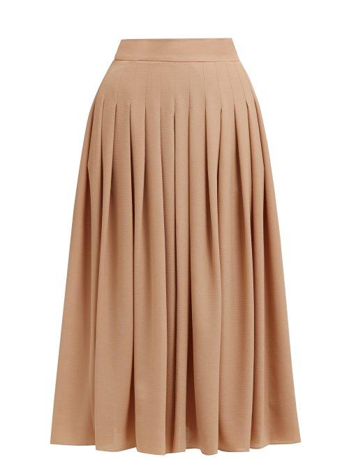 Matchesfashion.com Emilia Wickstead - Fred King Pleated Crepe Midi Skirt - Womens - Light Brown