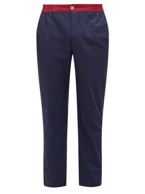 Matchesfashion.com P. Le Moult - Striped Cotton Pyjama Trousers - Mens - Navy