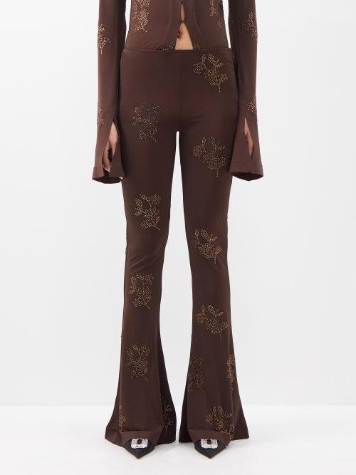 16arlington - Koro Crystal Jersey Flared-cuff Trousers - Womens - Brown Multi