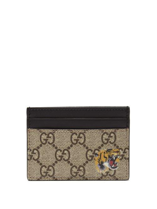 Matchesfashion.com Gucci - Gg Supreme Tiger Print Canvas Cardholder - Mens - Brown Multi