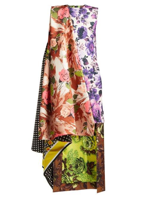 Matchesfashion.com Richard Quinn - Asymmetric Printed Satin Dress - Womens - Multi
