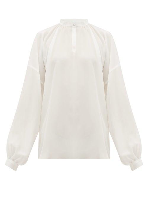 Matchesfashion.com Raey - Gathered Balloon Sleeved Silk Crepe De Chine Top - Womens - Ivory