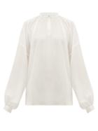 Matchesfashion.com Raey - Gathered Balloon Sleeved Silk Crepe De Chine Top - Womens - Ivory