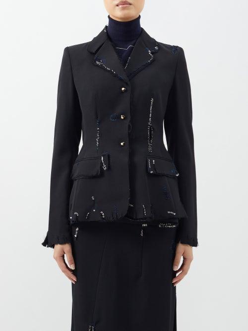 Marni - Single-breasted Frayed-edge Wool Jacket - Womens - Black