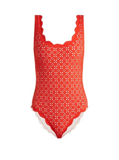 Matchesfashion.com Marysia - Palm Springs Scallop Edged Swimsuit - Womens - Red Multi