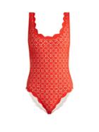 Matchesfashion.com Marysia - Palm Springs Scallop Edged Swimsuit - Womens - Red Multi
