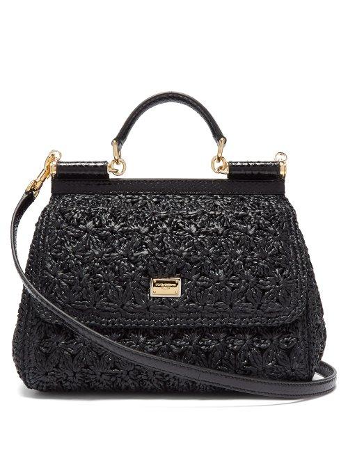 Matchesfashion.com Dolce & Gabbana - Sicily Medium Woven Raffia Bag - Womens - Black
