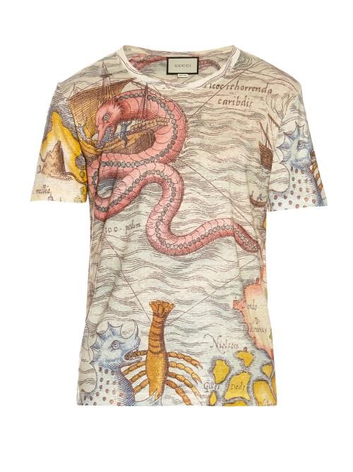 Gucci Sea Map-print Linen T-shirt