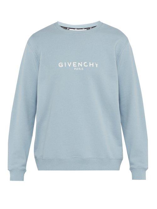 Matchesfashion.com Givenchy - Logo Printed Cotton Sweatshirt - Mens - Light Blue