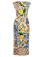 Dolce & Gabbana Majolica-print Charmeuse Boat-neck Dress