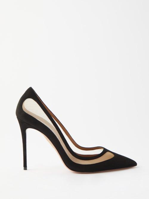 Aquazzura - Amal 105 Suede And Mesh Pumps - Womens - Black