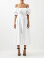 Alexander Mcqueen - Ruffled Off-the-shoulder Cotton-poplin Midi Dress - Womens - White