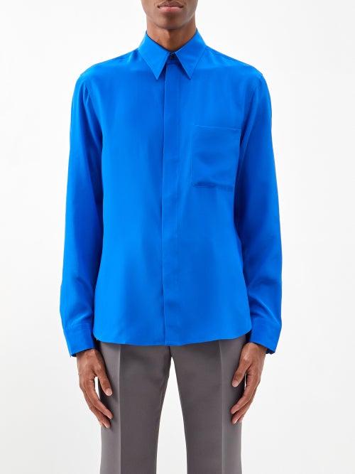 Umit Benan B+ - Patch-pocket Silk Shirt - Mens - Blue