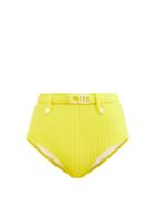 Ladies Beachwear Solid & Striped - The Annie Ribbed High-rise Bikini Briefs - Womens - Yellow