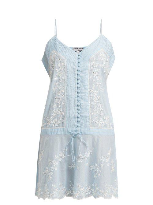 Matchesfashion.com Juliet Dunn - Embroidered Cotton Slip Dress - Womens - Light Blue