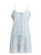 Matchesfashion.com Juliet Dunn - Embroidered Cotton Slip Dress - Womens - Light Blue