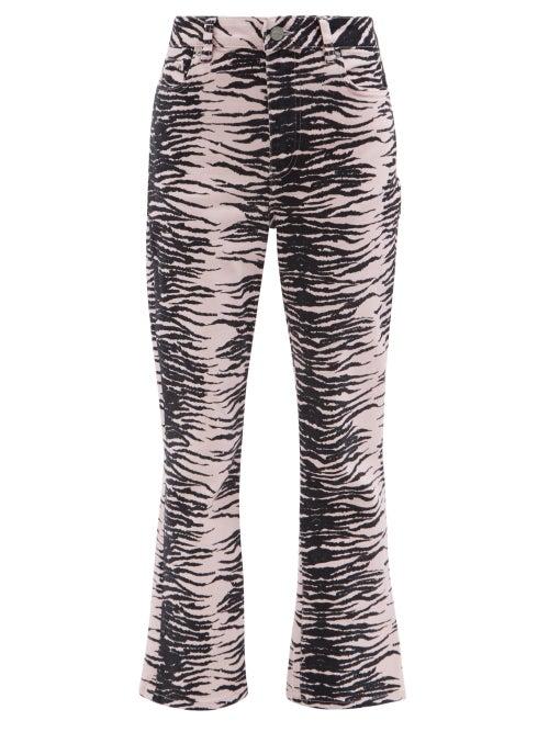 Ganni - High-rise Tiger-print Kick-flare Jeans - Womens - Pink Multi
