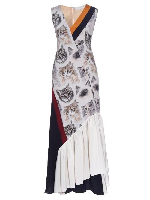 Stella Mccartney Asymmetric Cat-print Sleeveless Dress