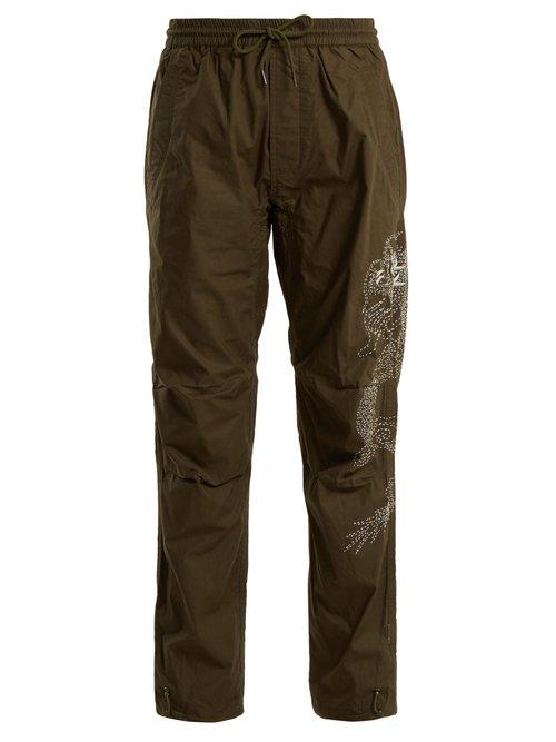 Matchesfashion.com Maharishi - Dragon Embroidery Cotton Trousers - Womens - Green