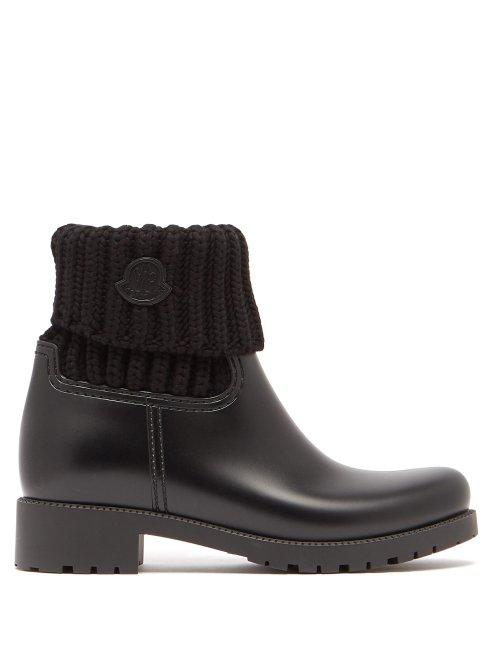 Matchesfashion.com Moncler - Ginette Knitted And Rubber Rain Boots - Womens - Black