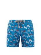 Matchesfashion.com Thorsun - Titan Mountain Peak Print Swim Shorts - Mens - Blue Multi