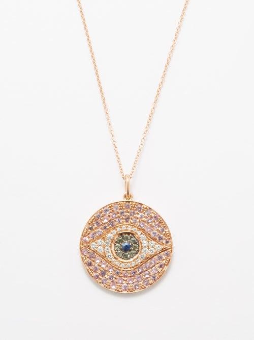 Ileana Makri - Dawn Evil Eye Diamond & 18kt Rose-gold Necklace - Womens - Pink Multi