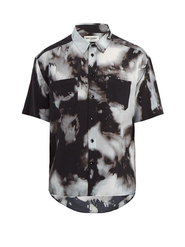 Saint Laurent Short-sleeved Tie-dye Silk Shirt
