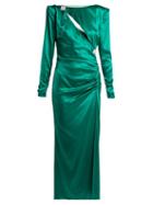 Matchesfashion.com Alessandra Rich - Ruched Crystal Embellished Silk Satin Dress - Womens - Green