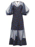 Matchesfashion.com Lee Mathews - Rayne Puff Sleeve Polka Dot Organza Midi Dress - Womens - Black Navy