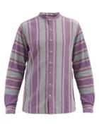 Matchesfashion.com Pro - Striped Stand-collar Cotton Shirt - Mens - Purple Multi