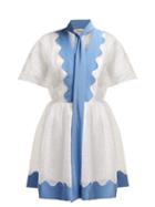 Matchesfashion.com Valentino - Broderie Anglaise Cotton Dress - Womens - White Multi
